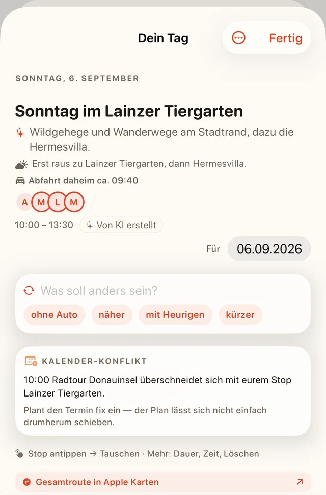 Weekend Pilot App: Einladung an befreundete Familien mit ihren Antworten und dem Festlegen eines Ziels